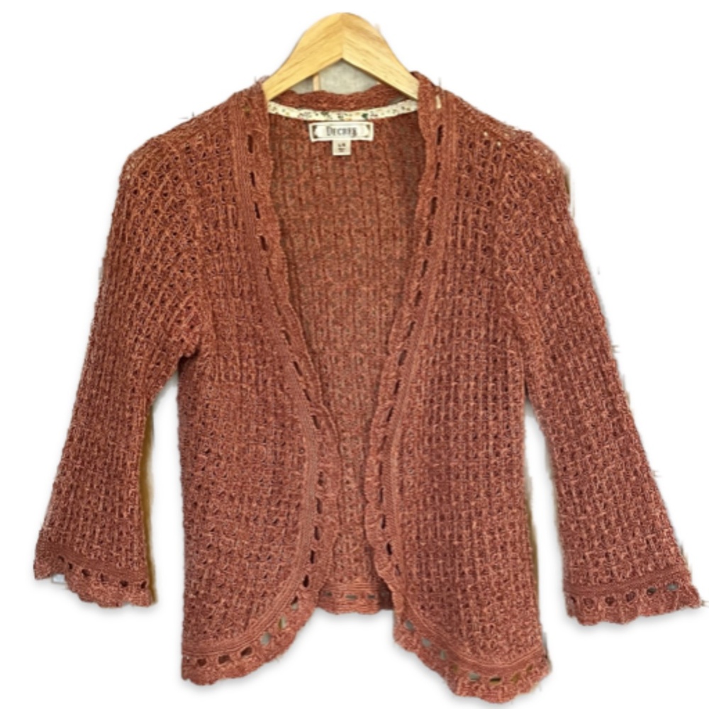 Pointelle Open Front Sweater Sz Large